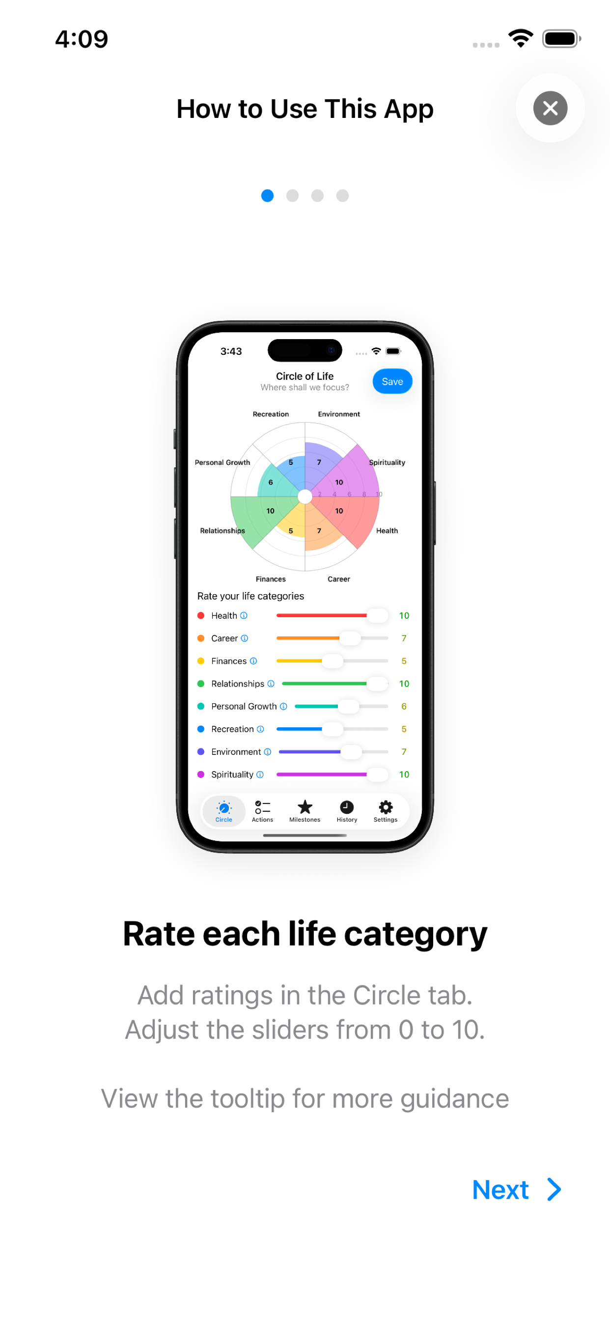 Circle of Life tutorial - rating categories