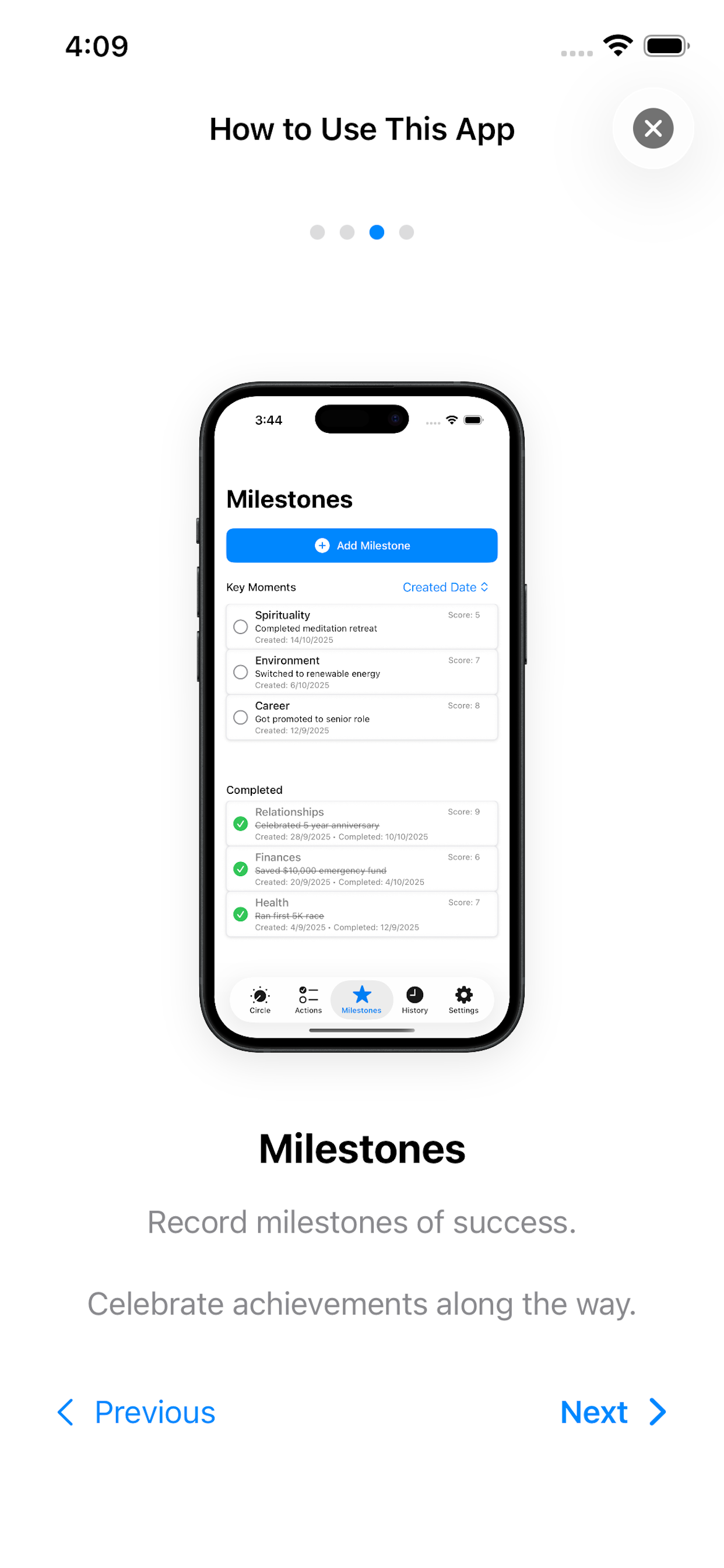 Circle of Life tutorial - milestones